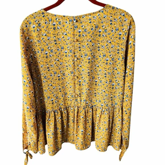 Braeve Teegan Peplum Top Floral Mustard Yellow Boho Women Small - Picture 2 of 5